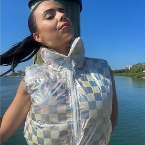 Iridescent Checkered Women's Puffer Vest